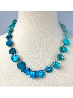 Blue Ombre Capiz Shell Necklace Dangle Costume Jewelry Coastal